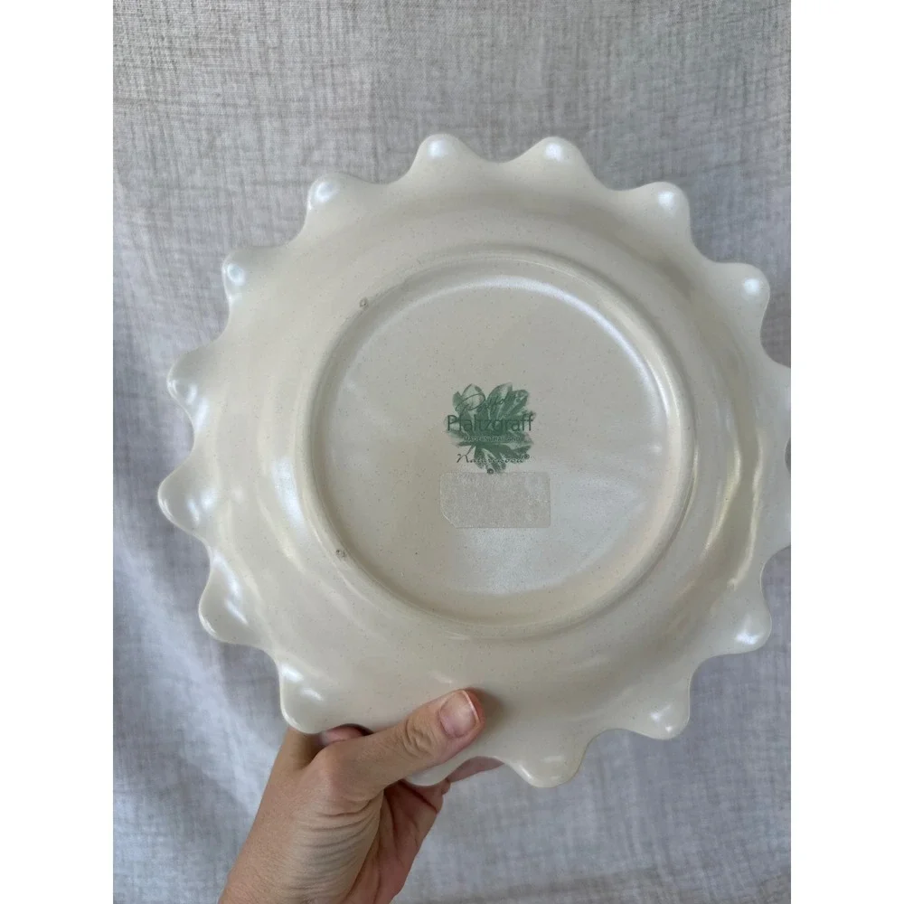 Pfaltzgraff Naturewood Fluted Serving Bowl Garden Tools Bees Scalloped Thailand